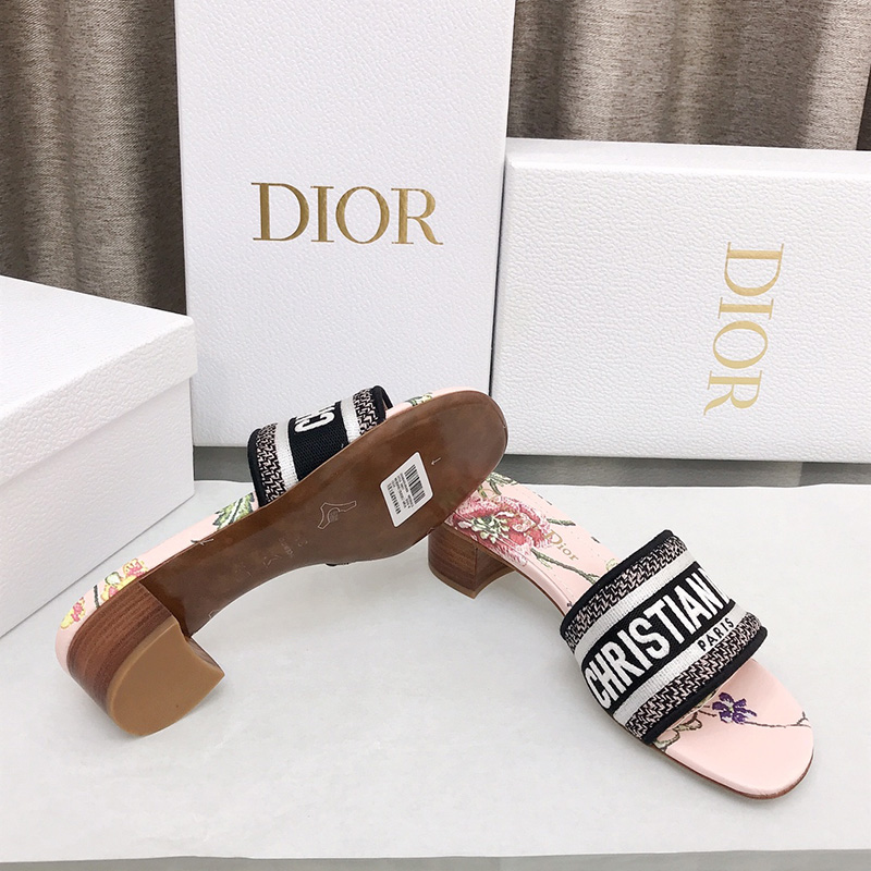 Christian Dior Dway Heeled Slides Women Petites Fleurs Motif Canvas Pink