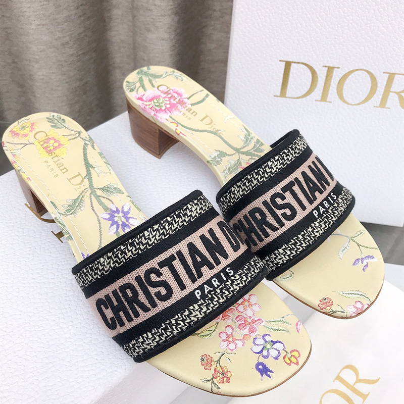 Christian Dior Dway Heeled Slides Women Petites Fleurs Motif Canvas Yellow