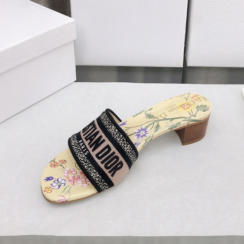 Christian Dior Dway Heeled Slides Women Petites Fleurs Motif Canvas Yellow