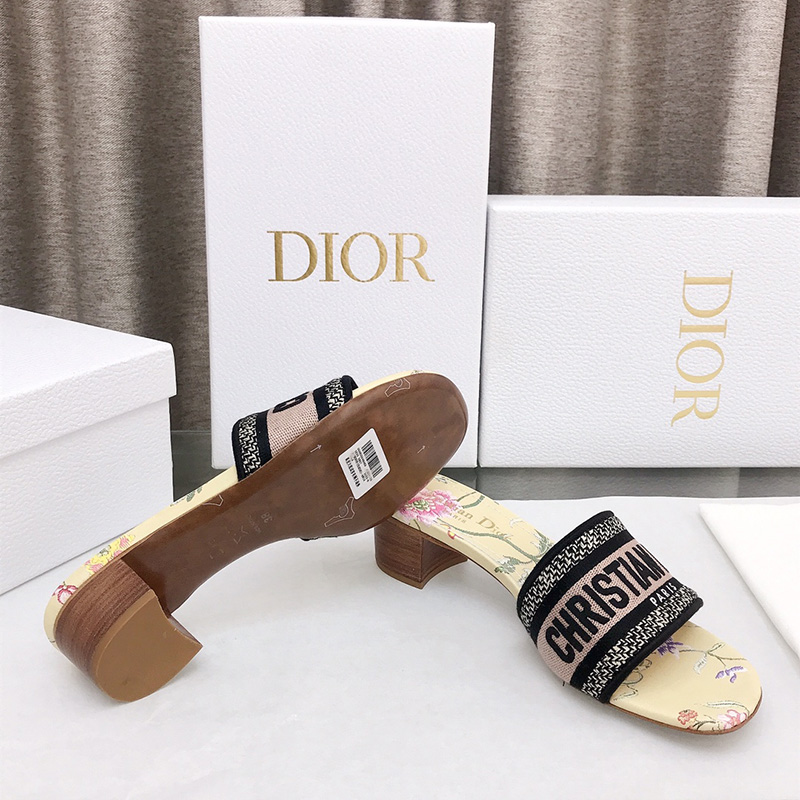 Christian Dior Dway Heeled Slides Women Petites Fleurs Motif Canvas Yellow