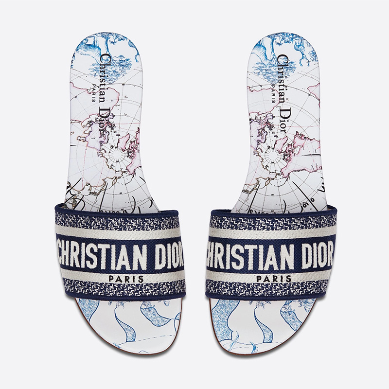 Christian Dior Dway Slides Women Around The World Motif Canvas Blue