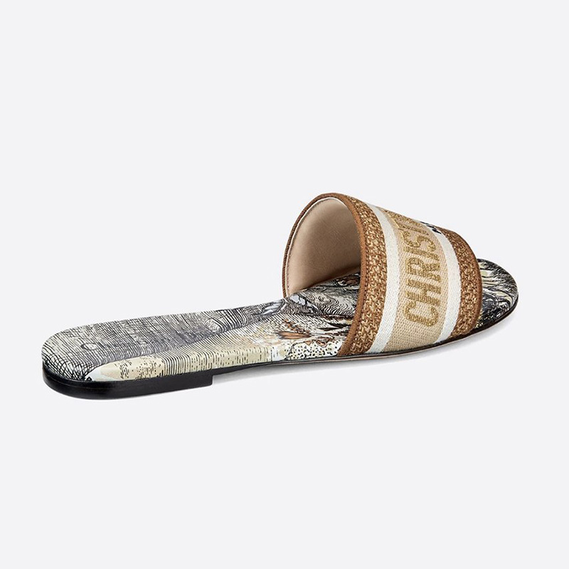 Christian Dior Dway Slides Women Baobab Motif Canvas Grey