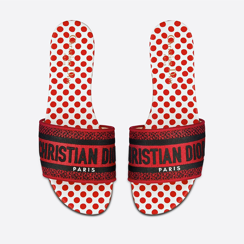 Christian Dior Dway Slides Women Dots Motif Canvas Red