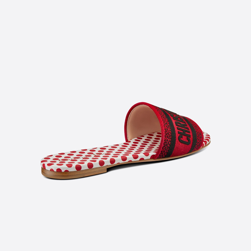 Christian Dior Dway Slides Women Dots Motif Canvas Red