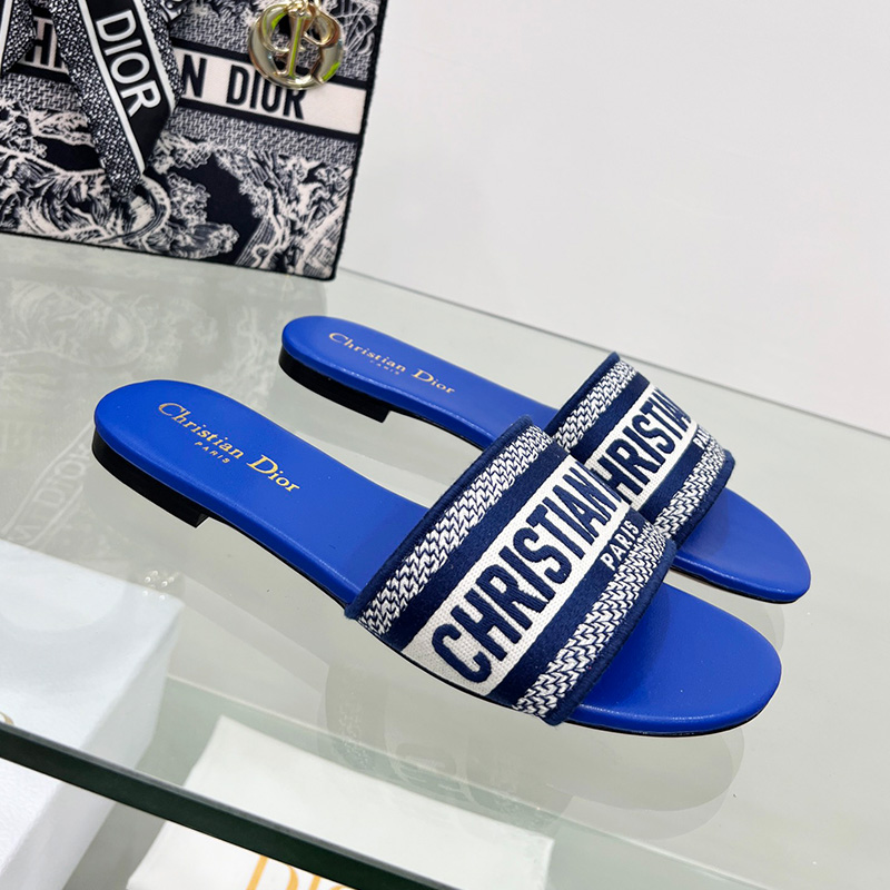 Christian Dior Dway Slides Women Canvas Bright Blue