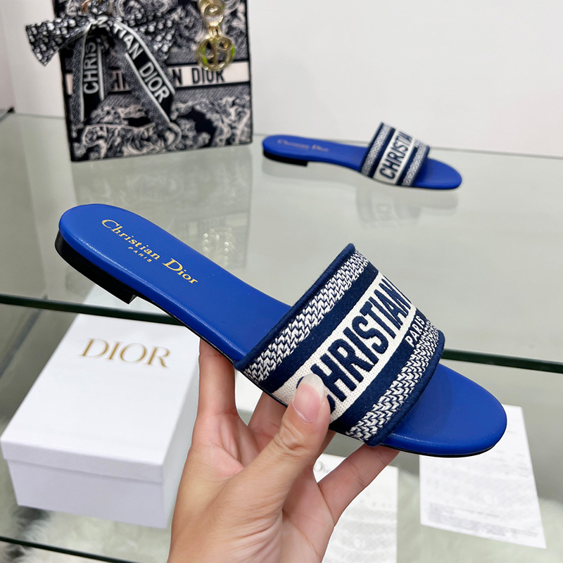 Christian Dior Dway Slides Women Canvas Bright Blue