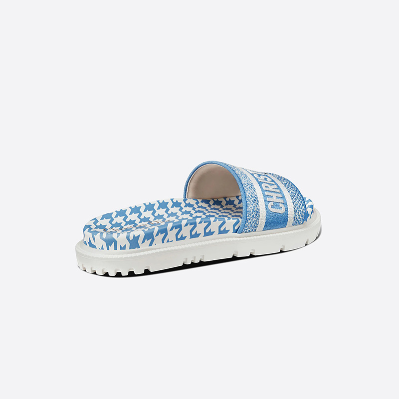 Christian Dior Dway Slides Women Houndstooth Motif Cotton Blue