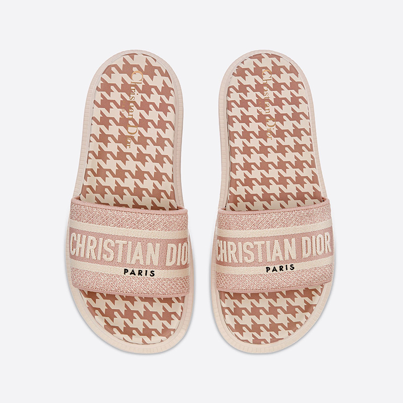 Christian Dior Dway Slides Women Houndstooth Motif Cotton Cherry