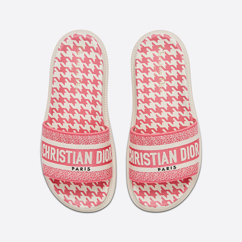 Christian Dior Dway Slides Women Houndstooth Motif Cotton Pink