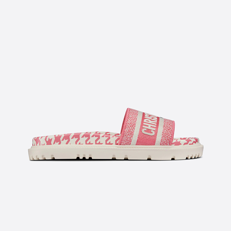 Christian Dior Dway Slides Women Houndstooth Motif Cotton Pink