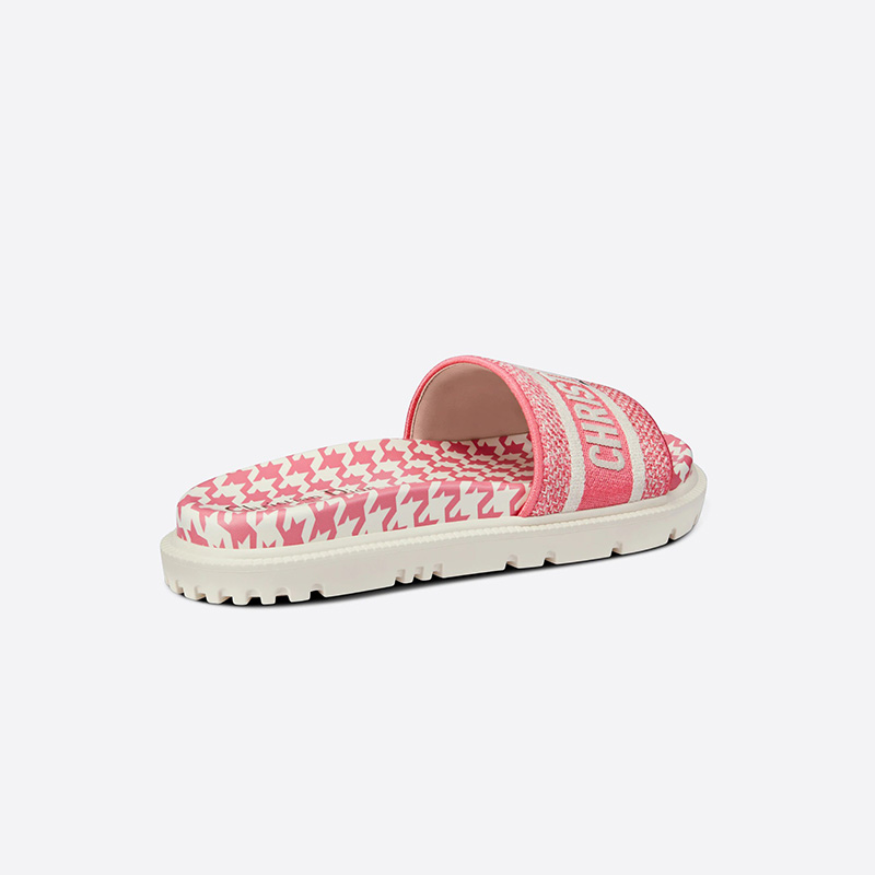 Christian Dior Dway Slides Women Houndstooth Motif Cotton Pink