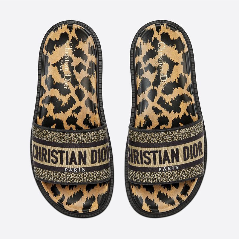 Christian Dior Dway Slides Women Mizza Motif Cotton Beige