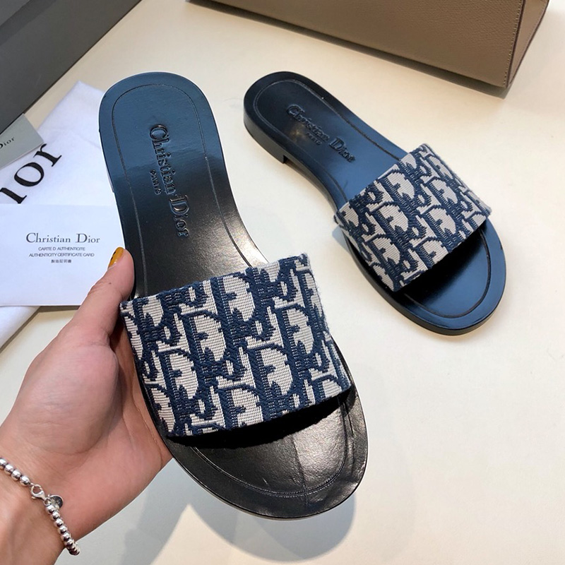 Christian Dior Dway Slides Women Oblique Motif Canvas Blue