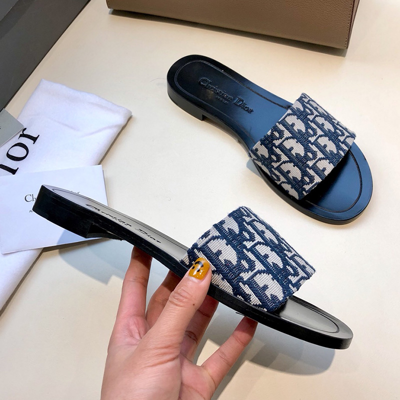 Christian Dior Dway Slides Women Oblique Motif Canvas Blue