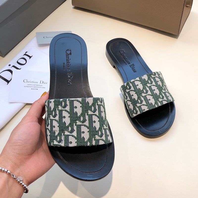 Christian Dior Dway Slides Women Oblique Motif Canvas Green