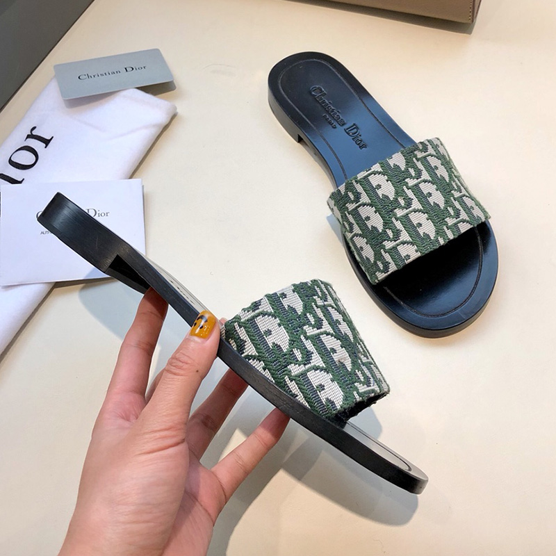 Christian Dior Dway Slides Women Oblique Motif Canvas Green