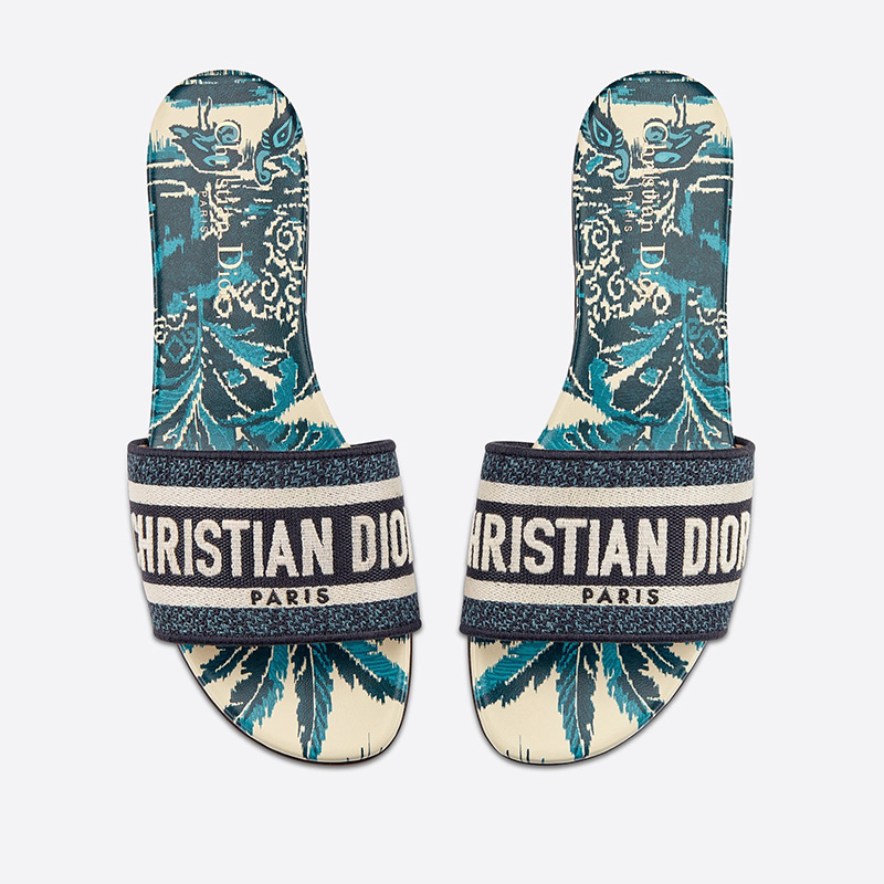 Christian Dior Dway Slides Women Palms Motif Canvas Blue