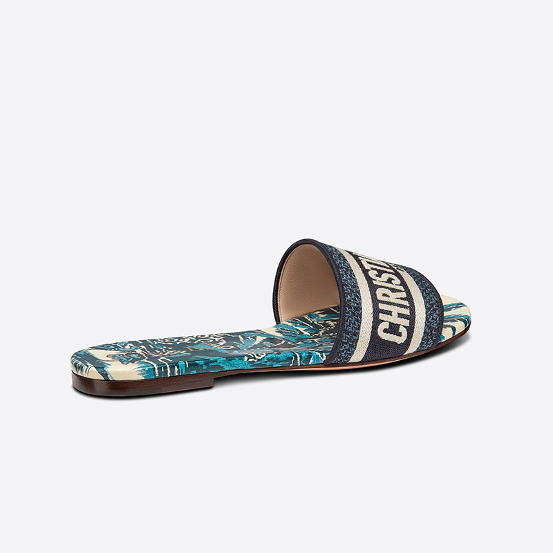 Christian Dior Dway Slides Women Palms Motif Canvas Blue