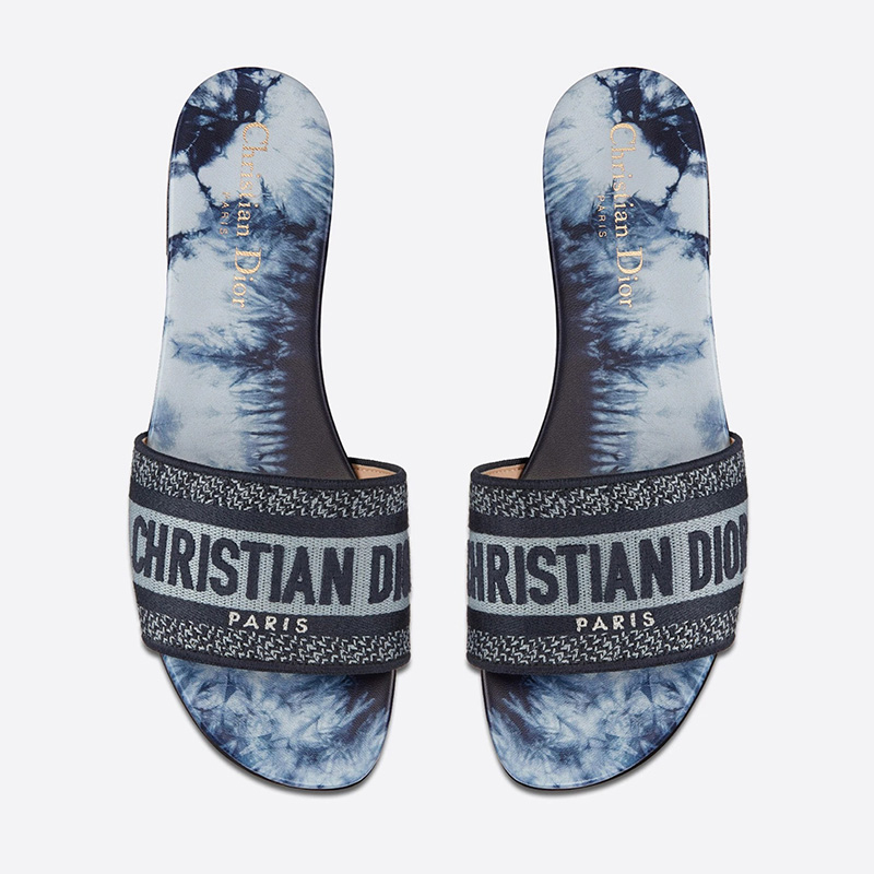 Christian Dior Dway Slides Women Tie & Dye Motif Canvas Blue