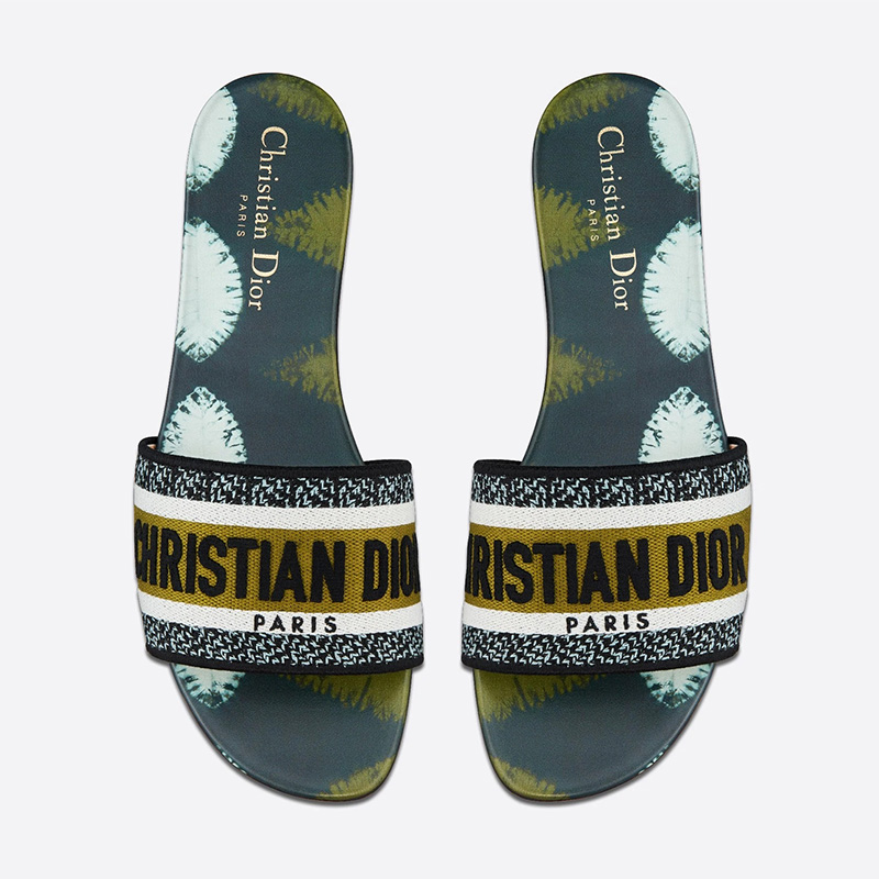 Christian Dior Dway Slides Women Tie & Dye Motif Canvas Green