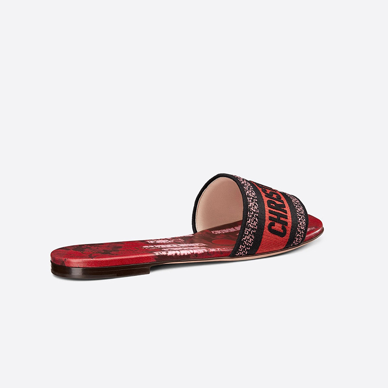 Christian Dior Dway Slides Women Tie & Dye Motif Canvas Red