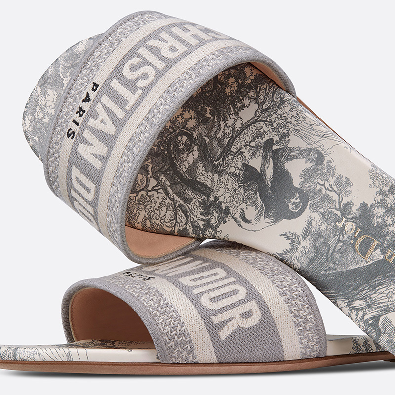 Christian Dior Dway Slides Women Toile De Jouy Motif Canvas Grey