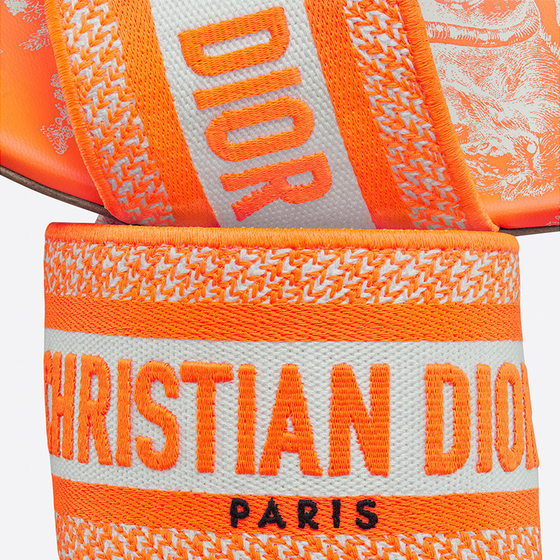 Christian Dior Dway Slides Women Toile De Jouy Motif Canvas Orange