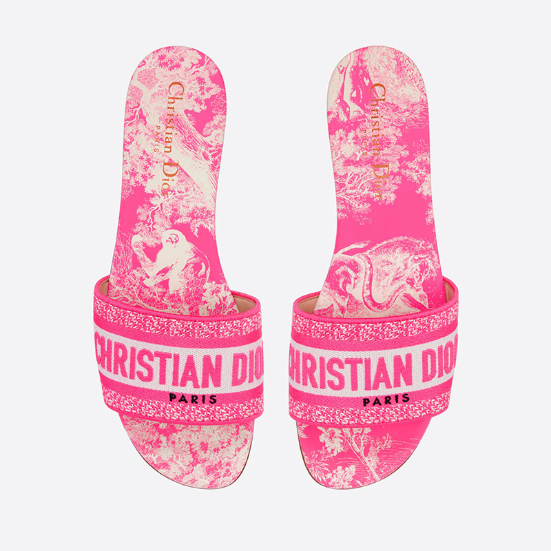 Christian Dior Dway Slides Women Toile De Jouy Motif Canvas Rose