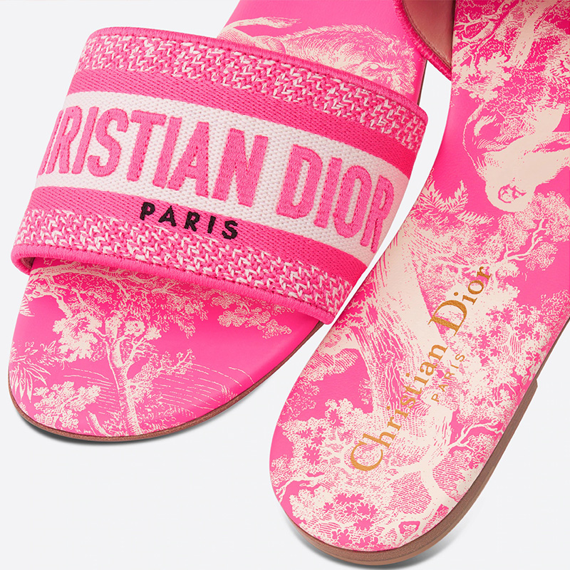 Christian Dior Dway Slides Women Toile De Jouy Motif Canvas Rose