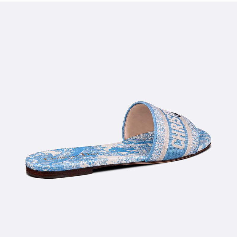 Christian Dior Dway Slides Women Toile De Jouy Motif Canvas Sky Blue