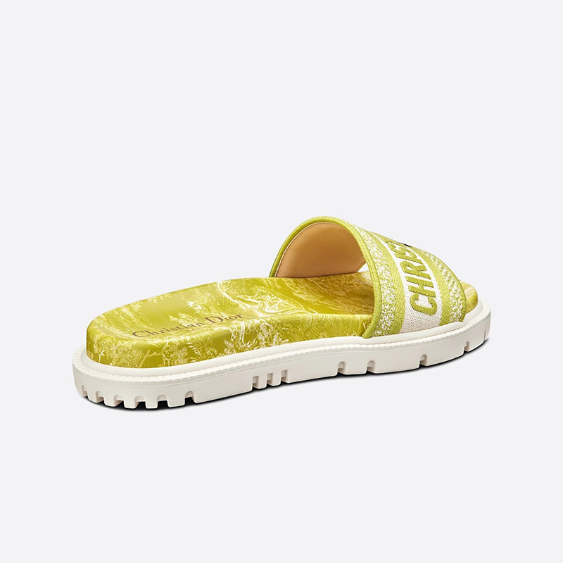 Christian Dior Dway Slides Women Toile De Jouy Motif Cotton Lemon