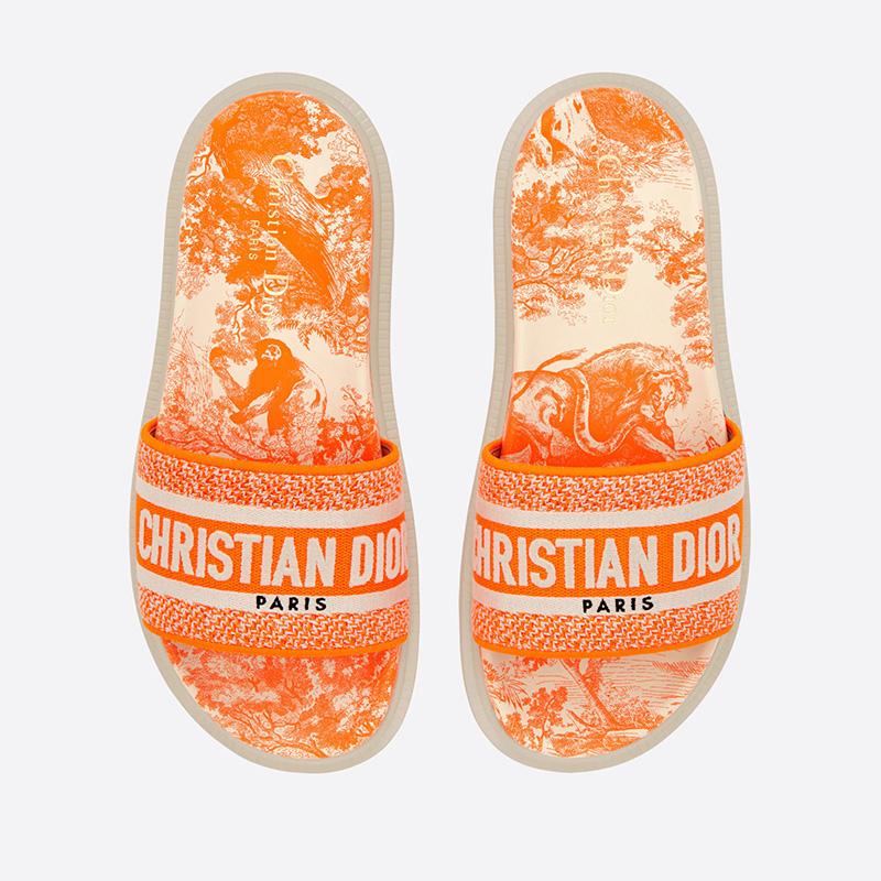 Christian Dior Dway Slides Women Toile De Jouy Motif Cotton Orange