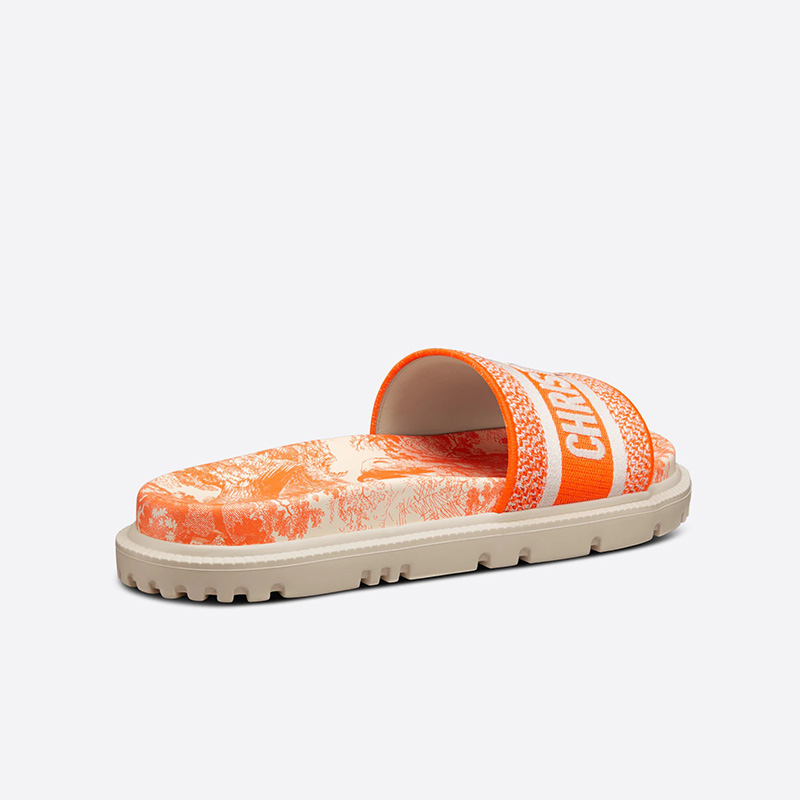 Christian Dior Dway Slides Women Toile De Jouy Motif Cotton Orange