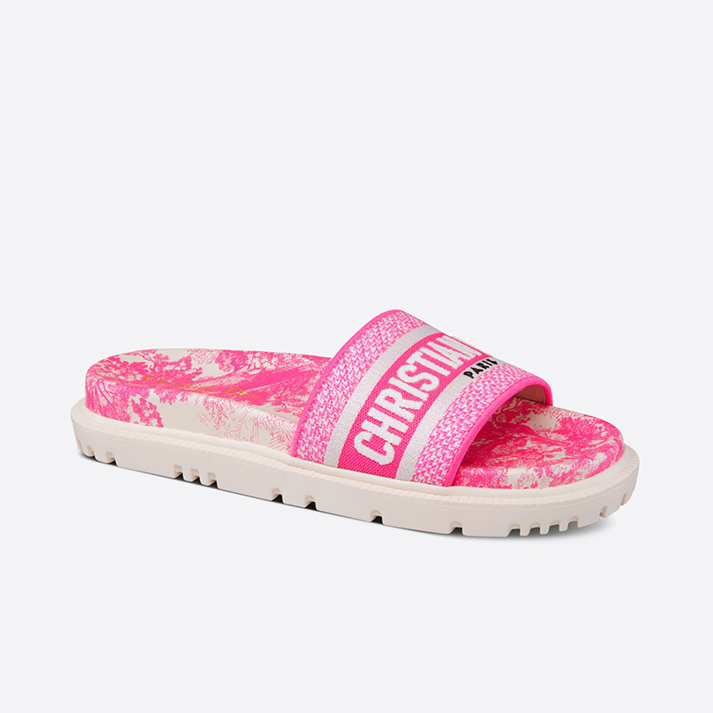 Christian Dior Dway Slides Women Toile De Jouy Motif Cotton Pink