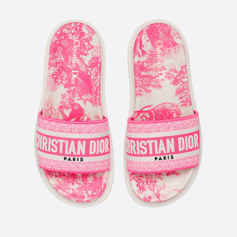 Christian Dior Dway Slides Women Toile De Jouy Motif Cotton Pink