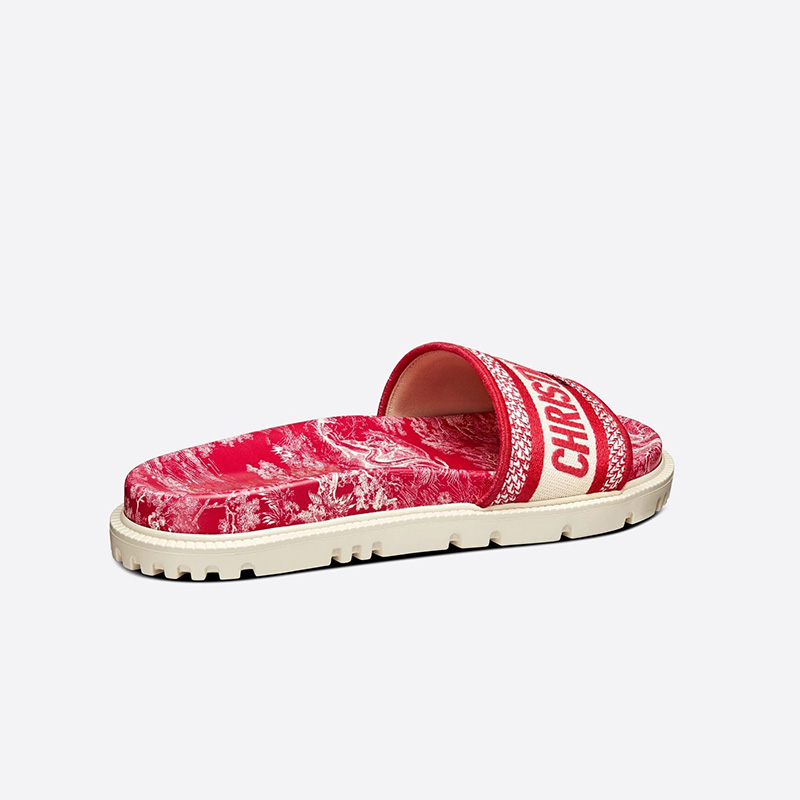 Christian Dior Dway Slides Women Toile De Jouy Motif Cotton Red