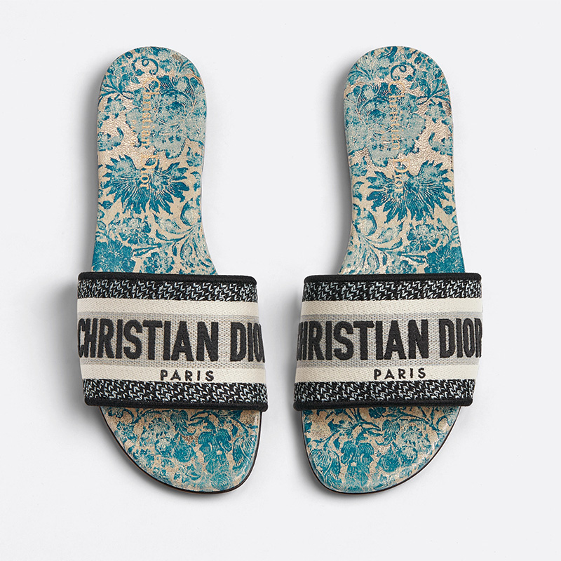 Christian Dior Dway Slides Women Brocart Motif Canvas Blue