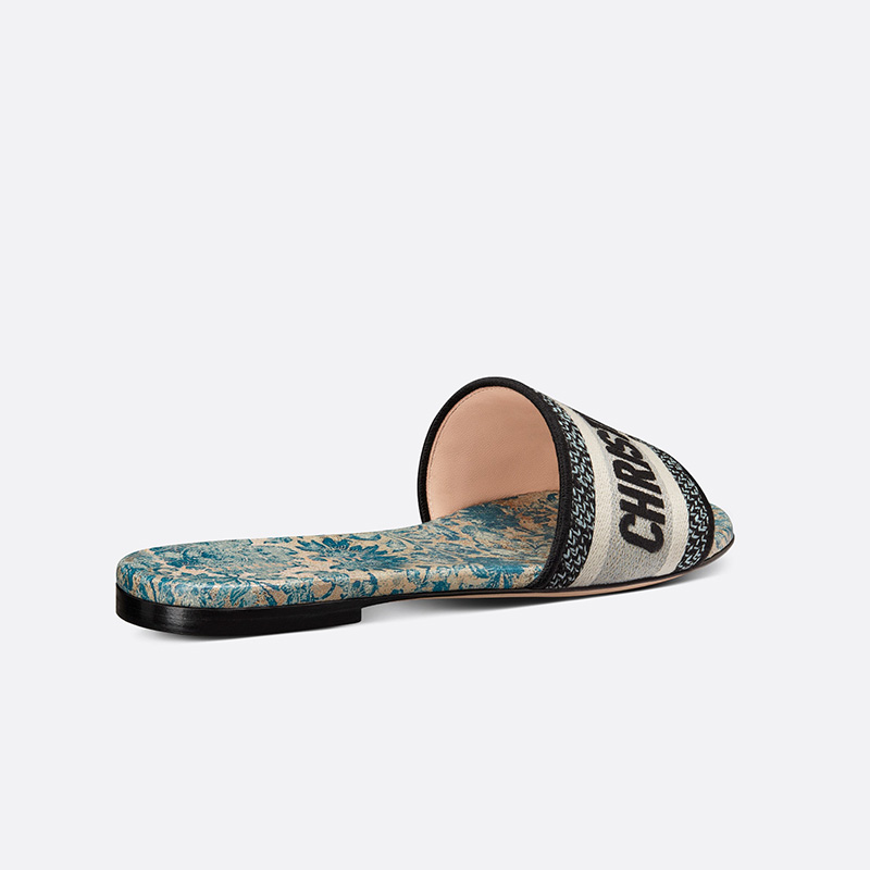 Christian Dior Dway Slides Women Brocart Motif Canvas Blue