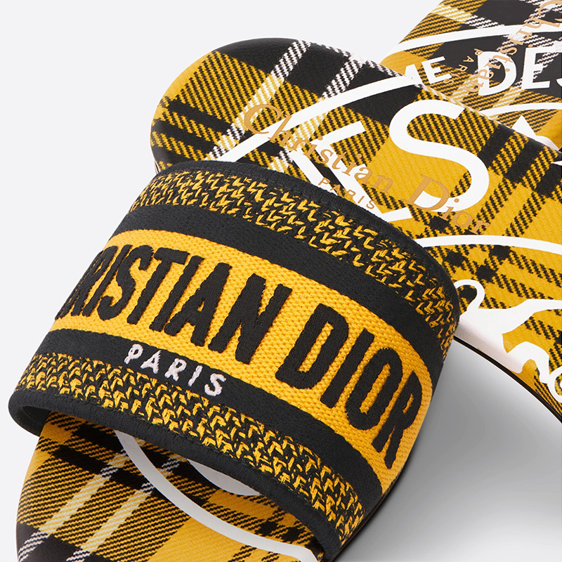 Christian Dior Dway Slides Women Jute Check'n'Dior Motif Canvas Yellow