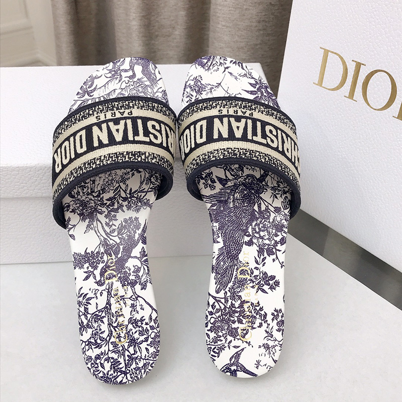 Christian Dior Dway Slides Women Jardin d'Hiver Motif Canvas Blue