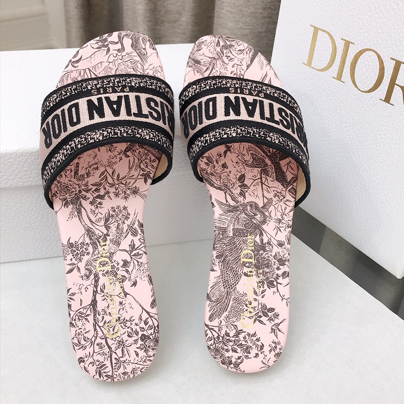 Christian Dior Dway Slides Women Jardin d'Hiver Motif Canvas Pink