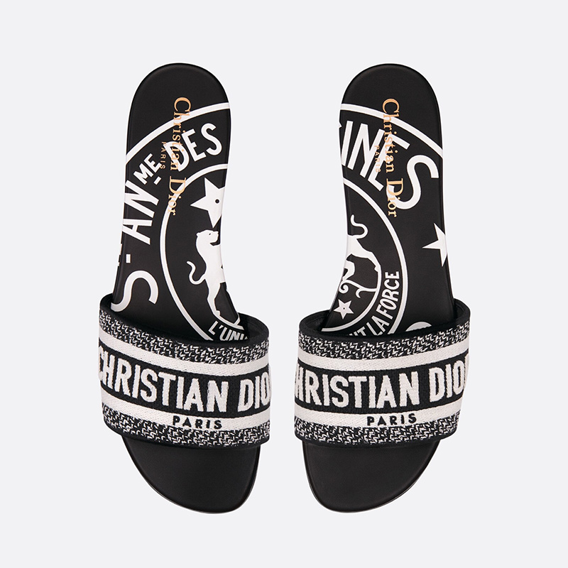 Christian Dior Dway Slides Women Jute Motif Canvas Black