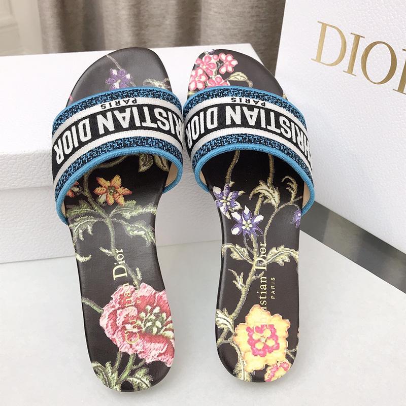 Christian Dior Dway Slides Women Petites Fleurs Motif Canvas Black