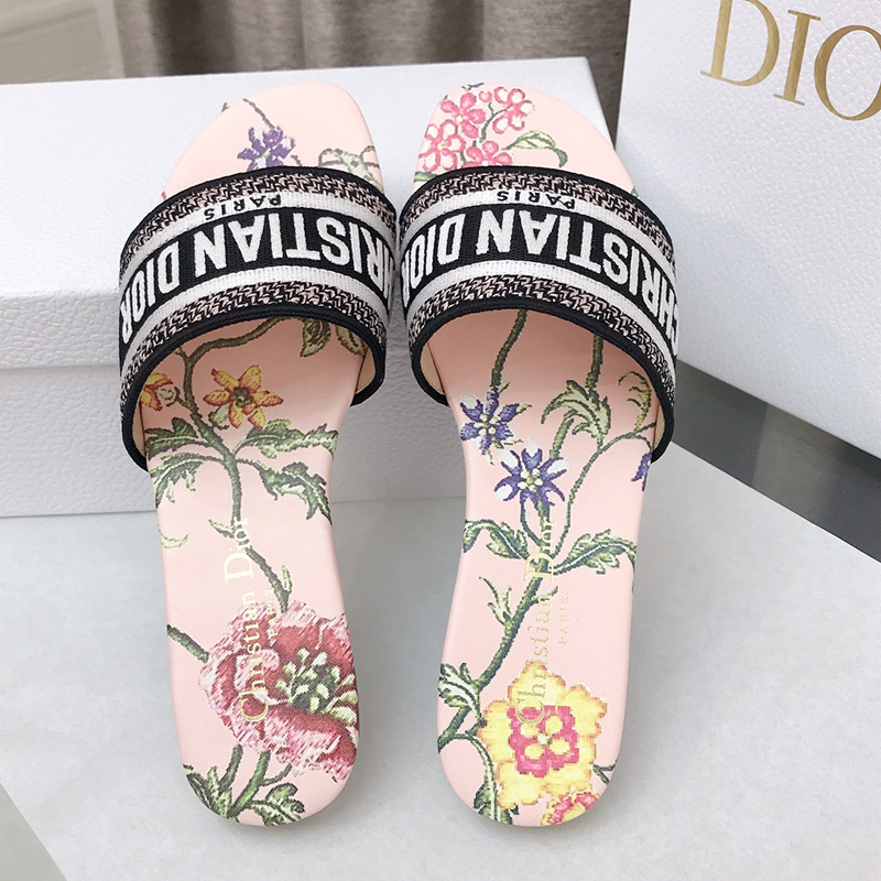 Christian Dior Dway Slides Women Petites Fleurs Motif Canvas Pink