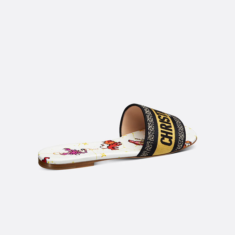 Christian Dior Dway Slides Women Pixel Zodiac Motif Canvas White