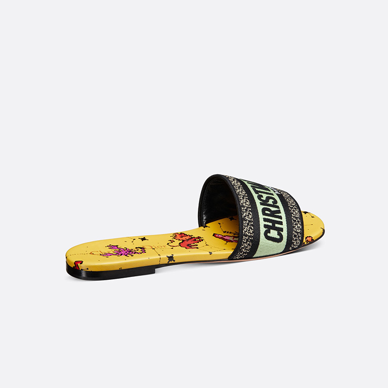 Christian Dior Dway Slides Women Pixel Zodiac Motif Canvas Yellow