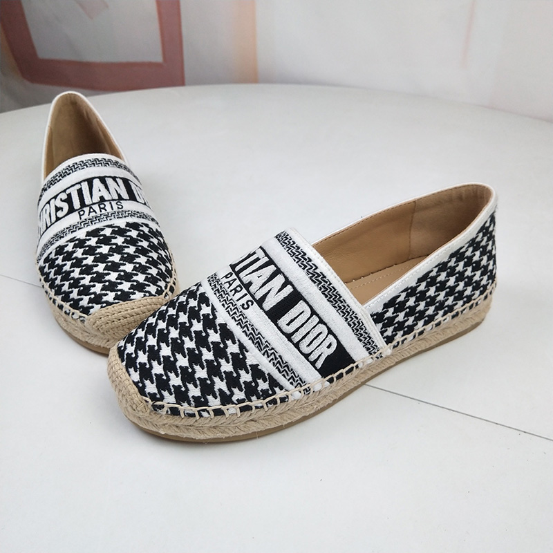 Christian Dior Granville Espadrilles Women Houndstooth Embroidery Canvas Black