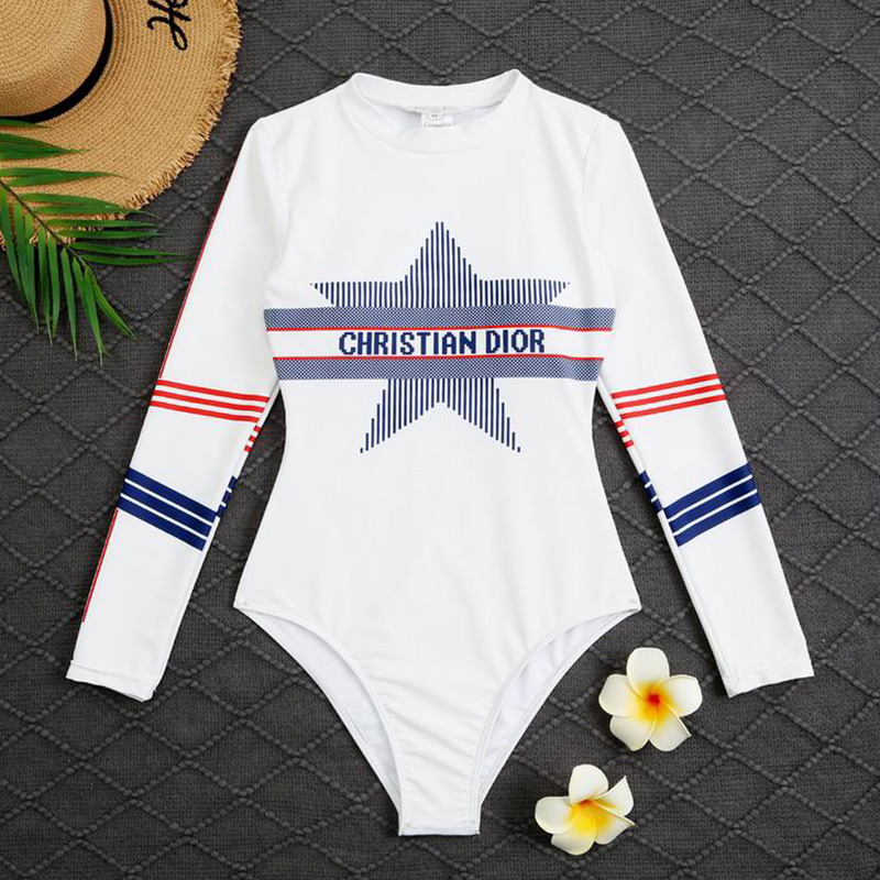 Christian Dior Long Sleeve Bodysuit Women DiorAlps Print Lycra White/Blue