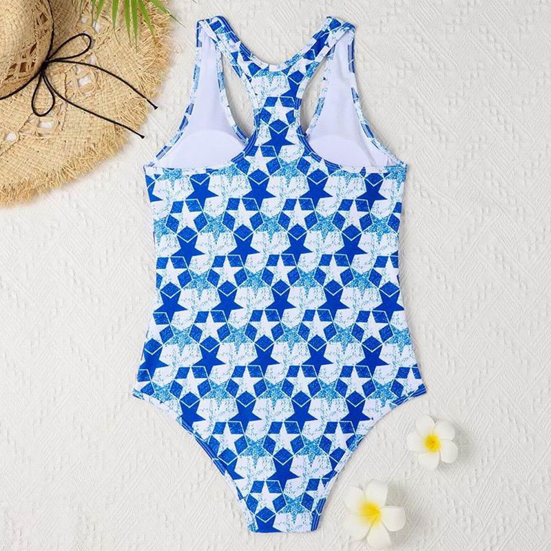 Christian Dior Racerback Swimsuit Women Etoile Print Lycra Sky Blue