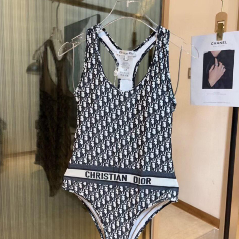 Christian Dior Racerback Swimsuit Women Oblique Jacquard Lycra Grey